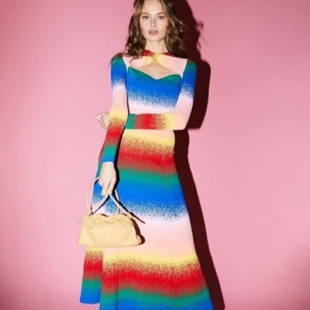 🆕 AMUR Vivian Rainbow Knit Midi Dress Sz M - Picture 8 of 8